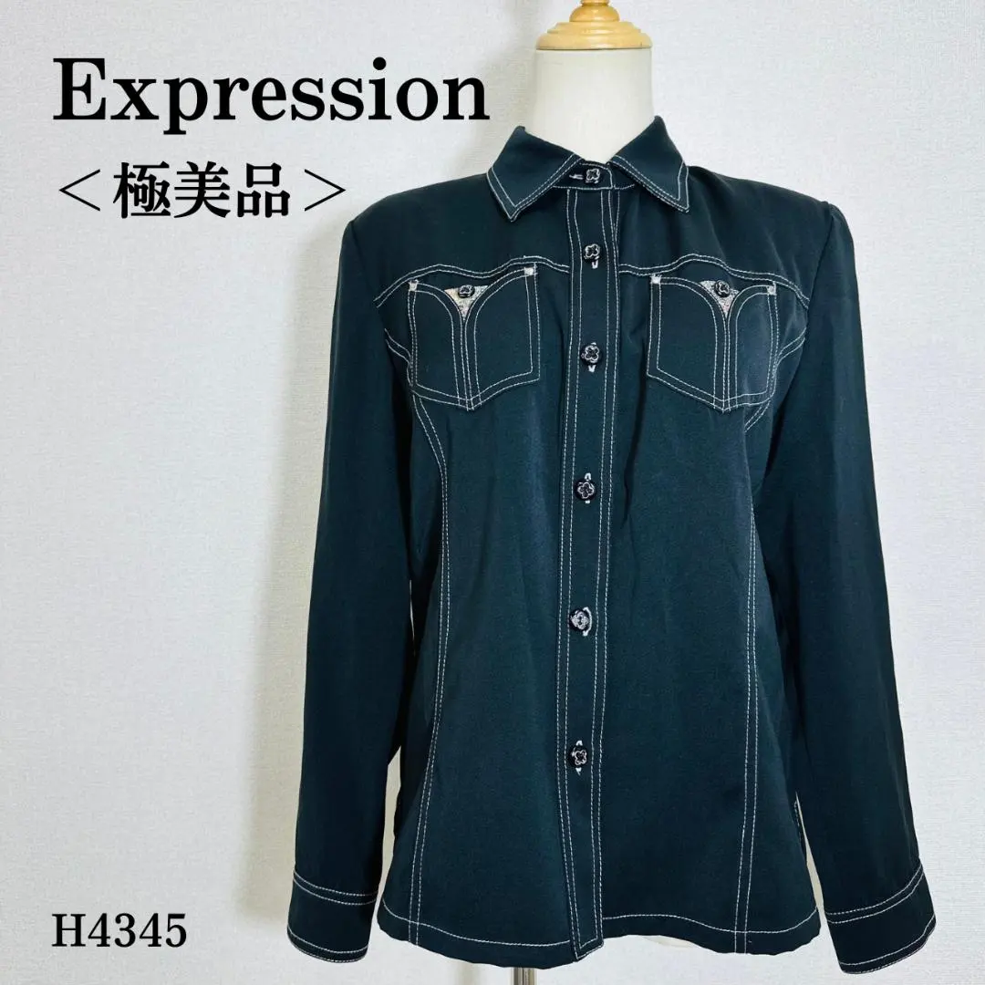 【極美品】エクスプレッション ジャケット レギュラーカラー 花型ボタン M 黒系