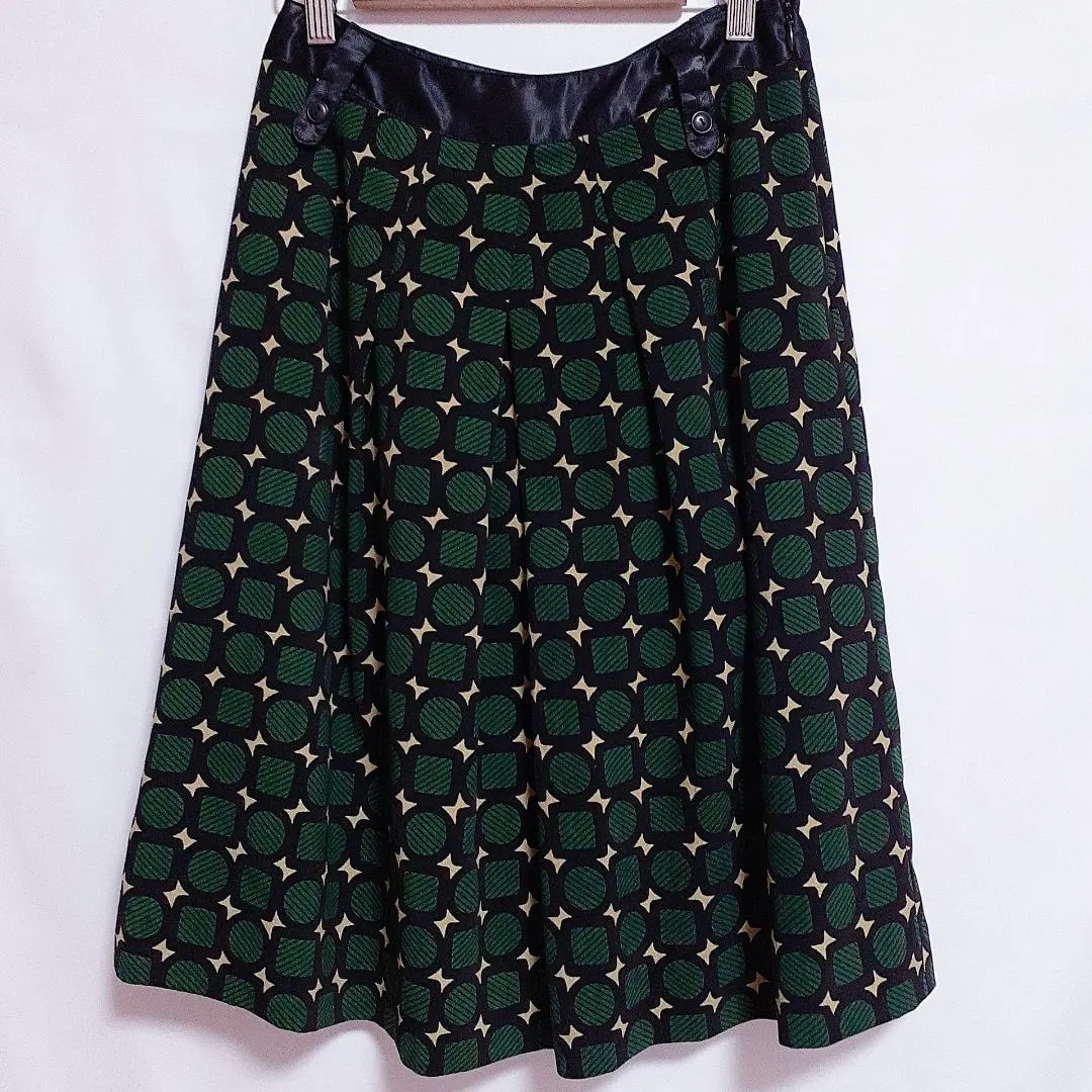 レトロモダン　fou forê　 幾何学模様　スカート　深緑　日本製