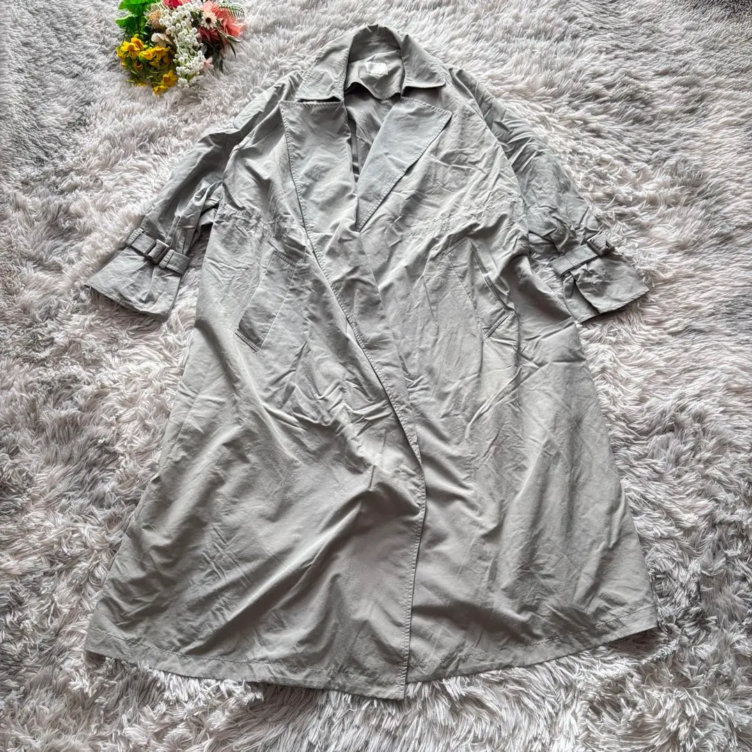 ローリーズファーム　ドロストユルトレンチ　【F】くすみ薄グリーン　ロングコート