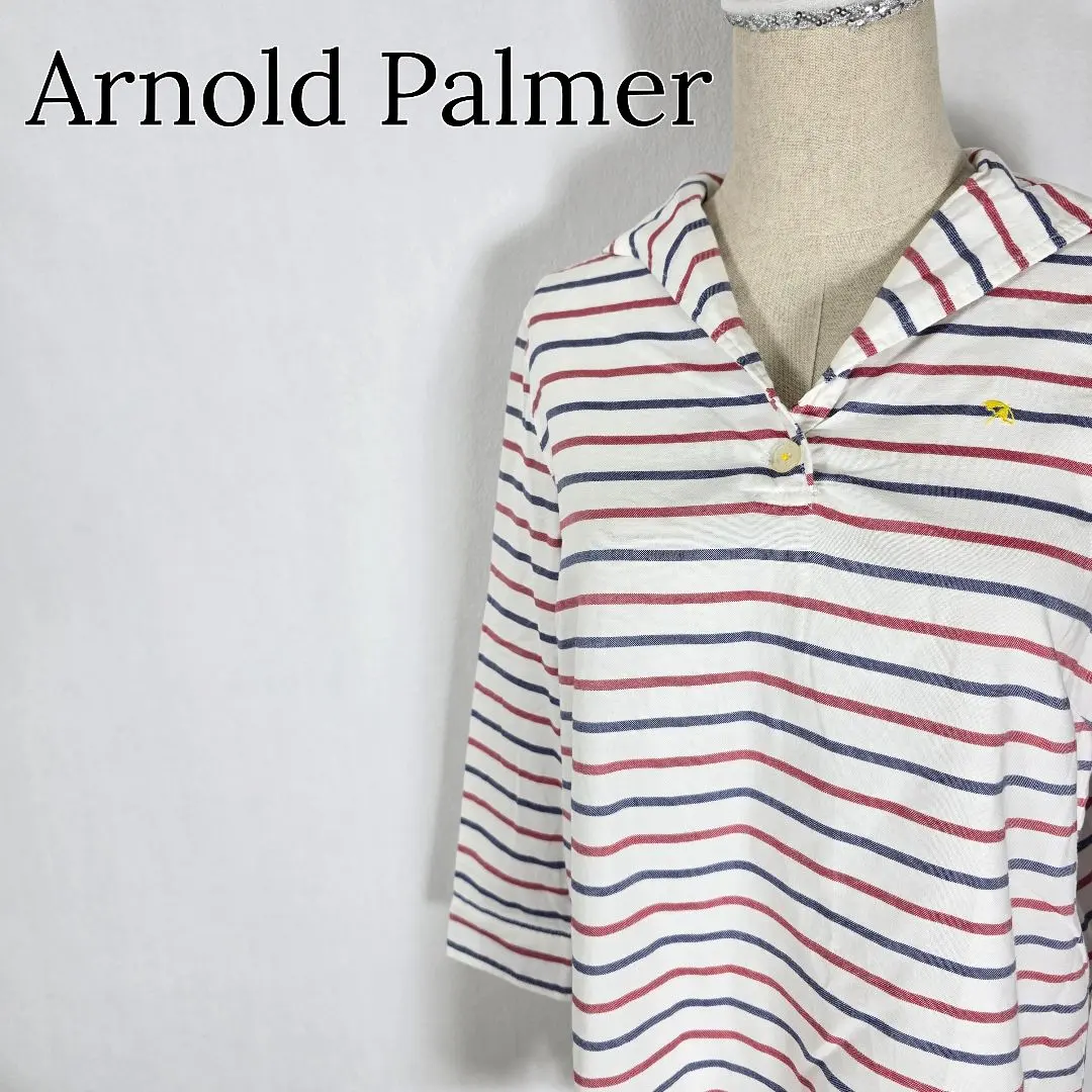 【美品】アーノルドパーマー ボーダー セーラー風シャツ 傘ロゴ 丈長め 2
