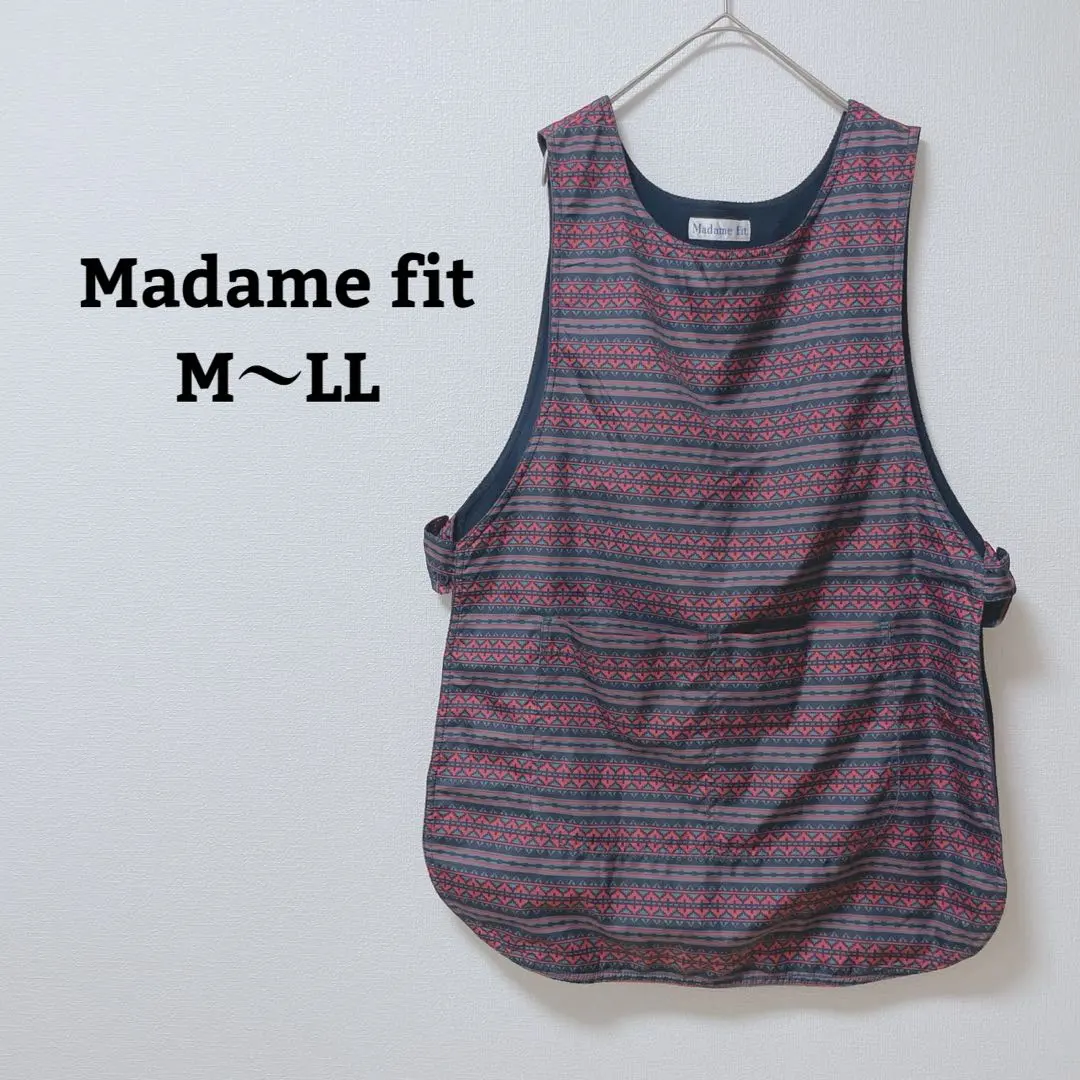 マダムフィット　ベスト　チュニック　エプロン　Uネック　総柄　裏起毛　M〜LL