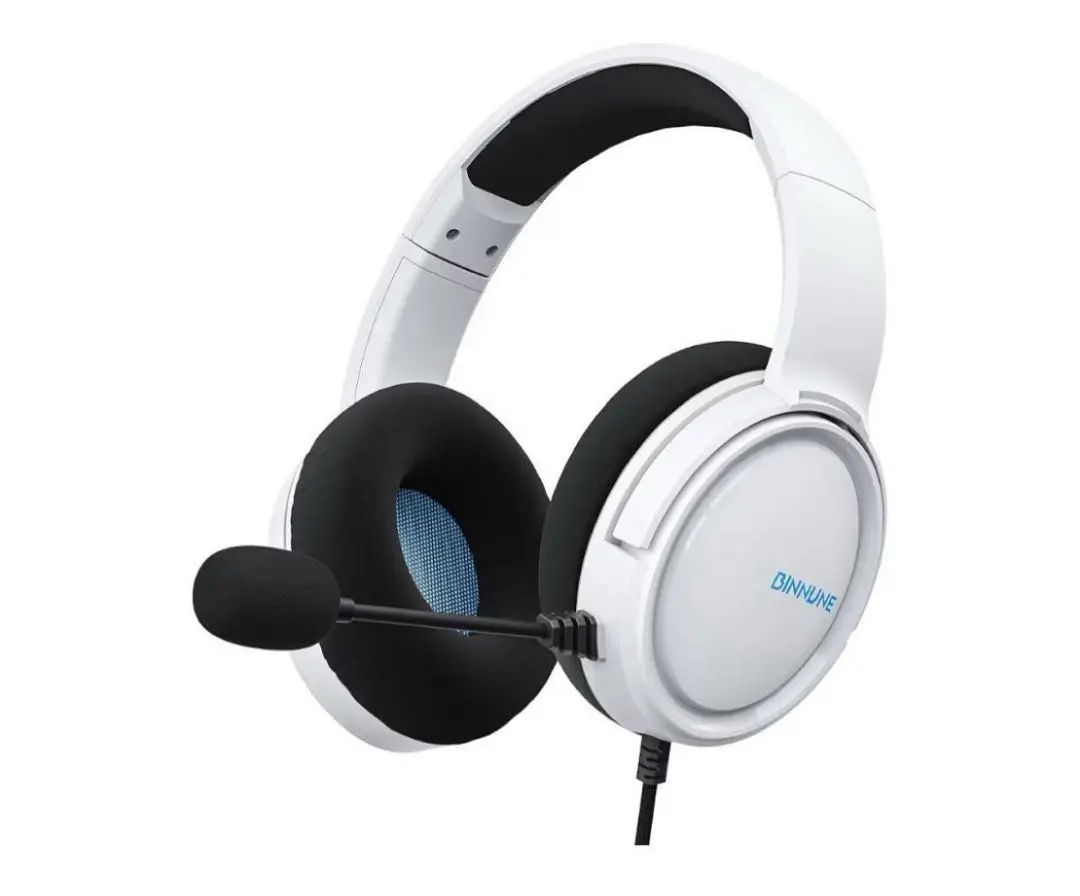 BINNUNE ゲーミングヘッドセットホワイト有線 50mmドライバーマイク付き