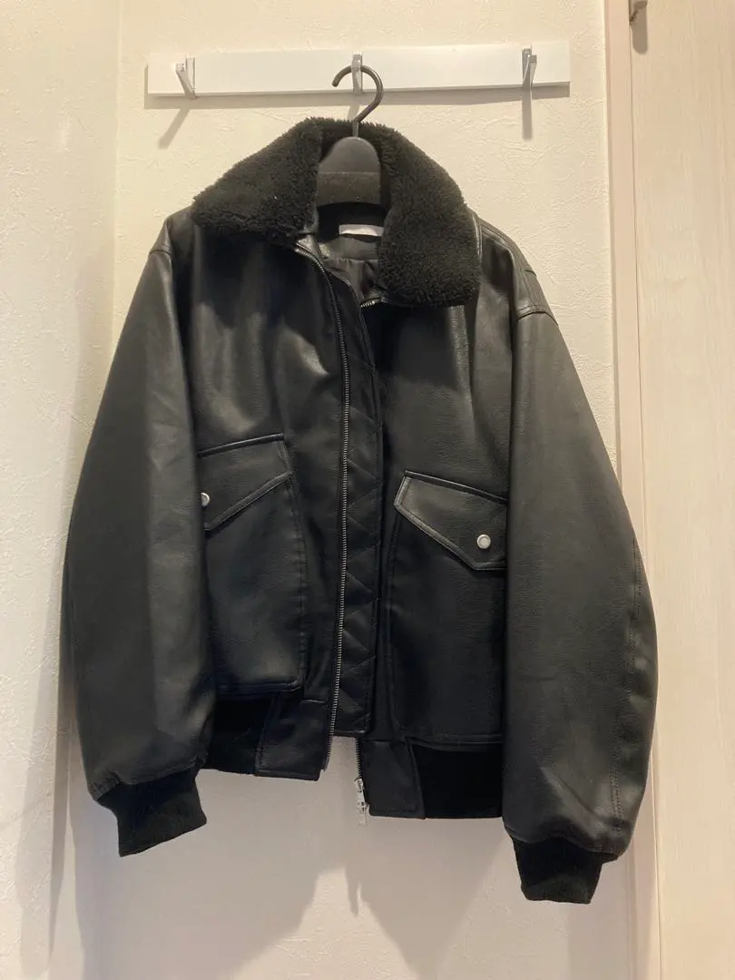 wym ボア　ブルゾン　フェイクレザー　ブラック　M