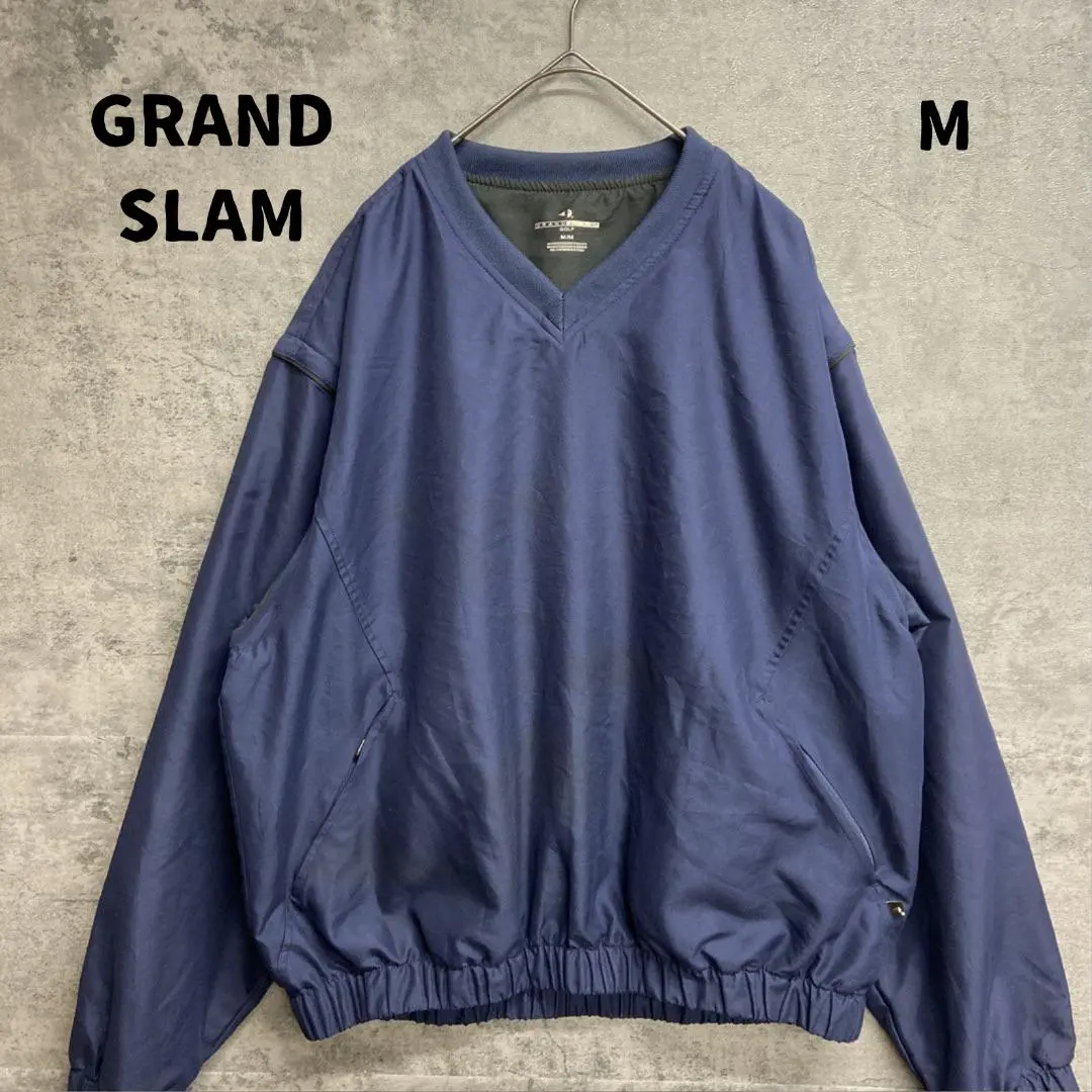 グランドスラム 紺 メンズVネックジャケット ポリエステル M 定番【7056】