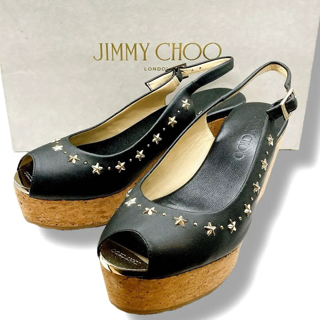 未使用級✨ジミーチュウ　サンダル　スタッズ　厚底　ウェッジソール　黒　23cm