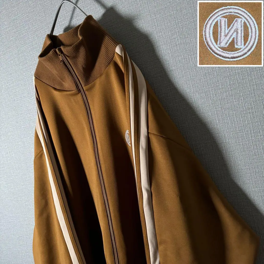 【即完売】9090 トラックジャケット Nロゴ 袖ライン ロングネック L 茶