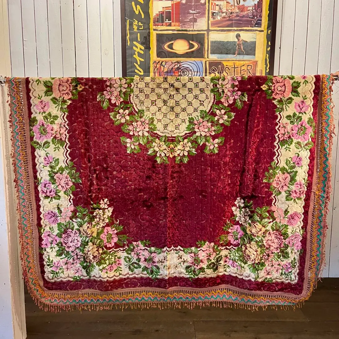 vintage ヴィンテージ ラグ 花柄 ベロア