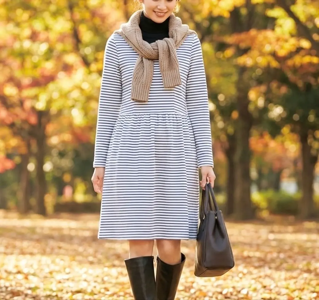 【美品】ROPE PICNIC ボーダーカットソーワンピース　長袖