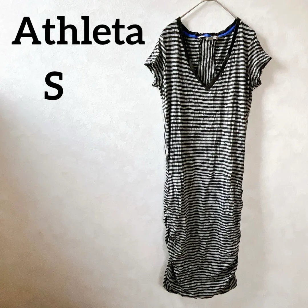 美品✨ Athleta 【S】 ボーダー 半袖ワンピース 裾バルーン レア