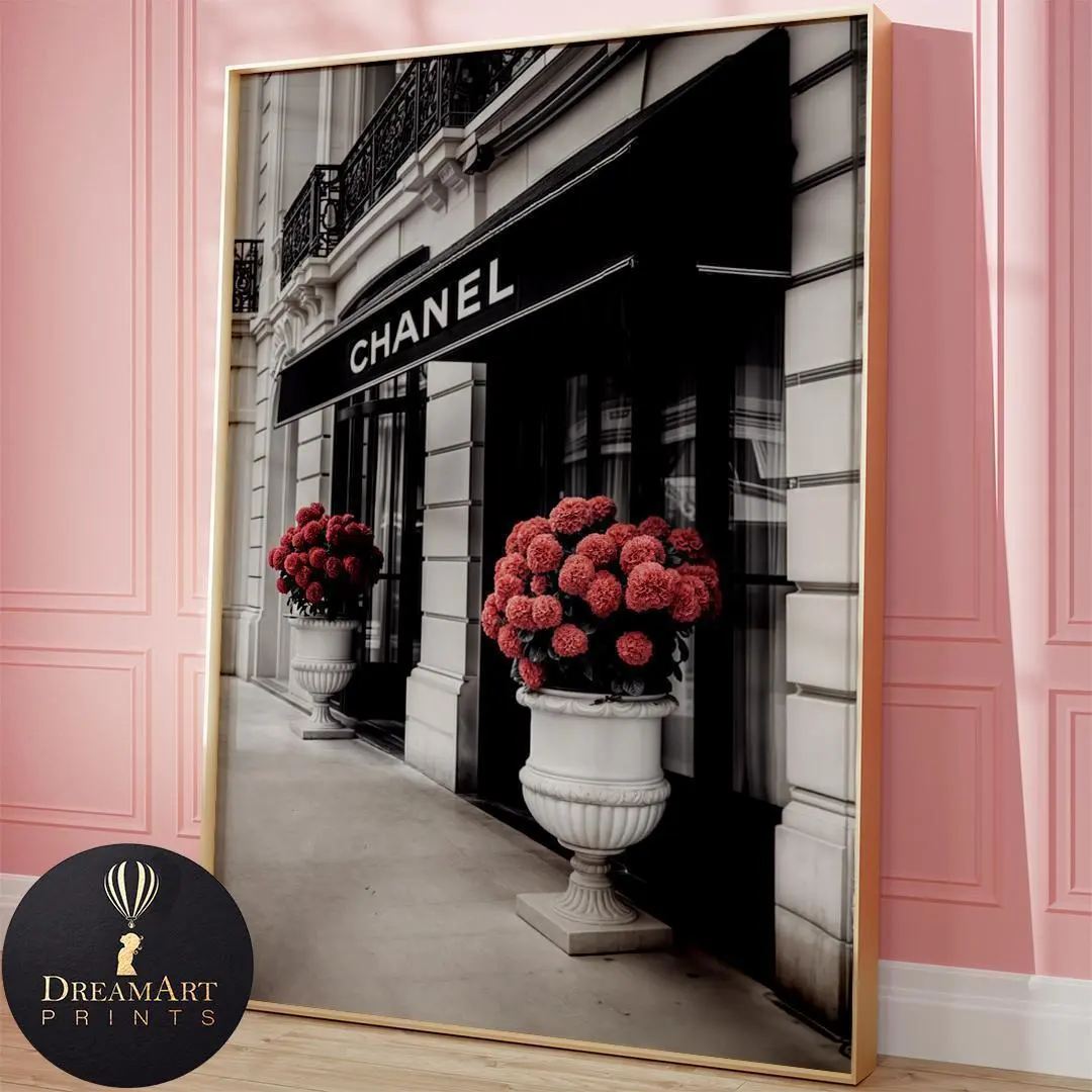 インテリアポスター パリ店舗花モノクロ 上品 清楚 洗練 静穏 優美 映え 余白