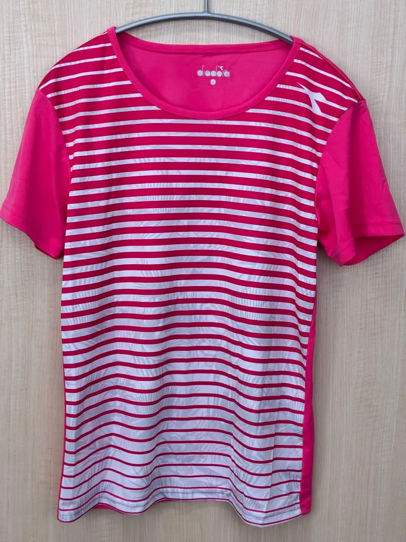 ピンク/白ストライプ 半袖Tシャツ　ディアドラ　Lサイズ