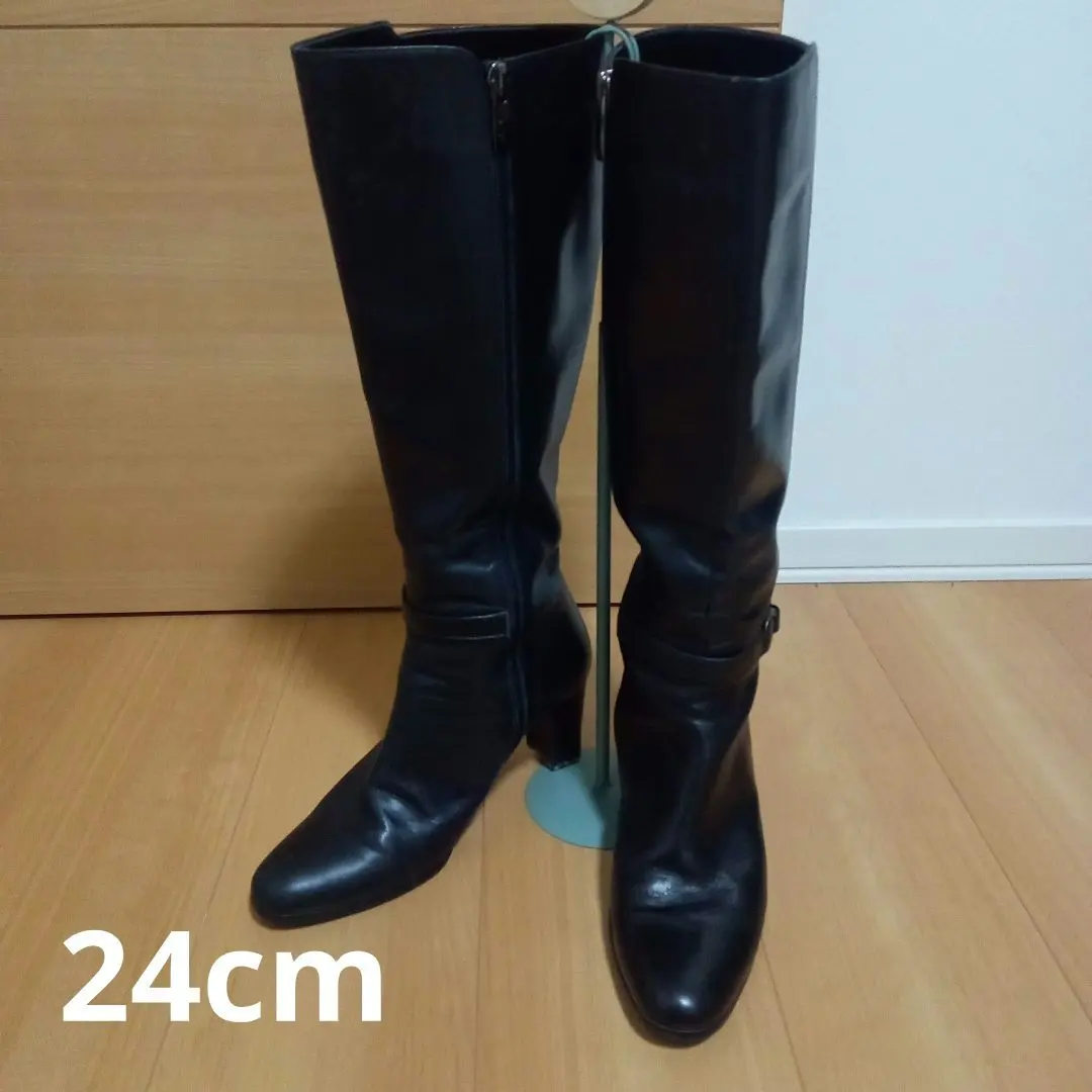 銀座かねまつ ロングブーツ ブラック