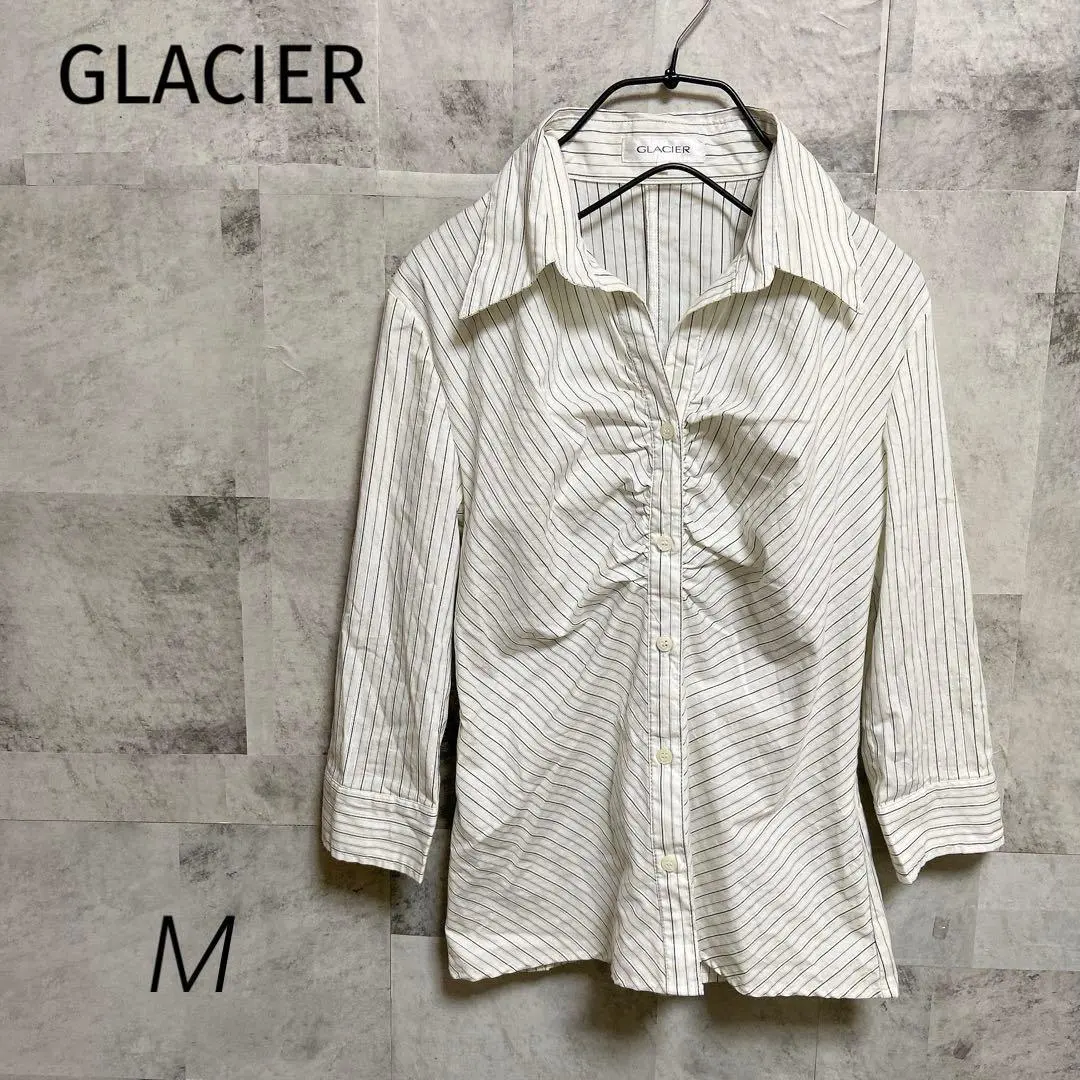 GLACIER【M】ブラウス シャツ 白 ボーダー ラメ オフィス 美シルエット