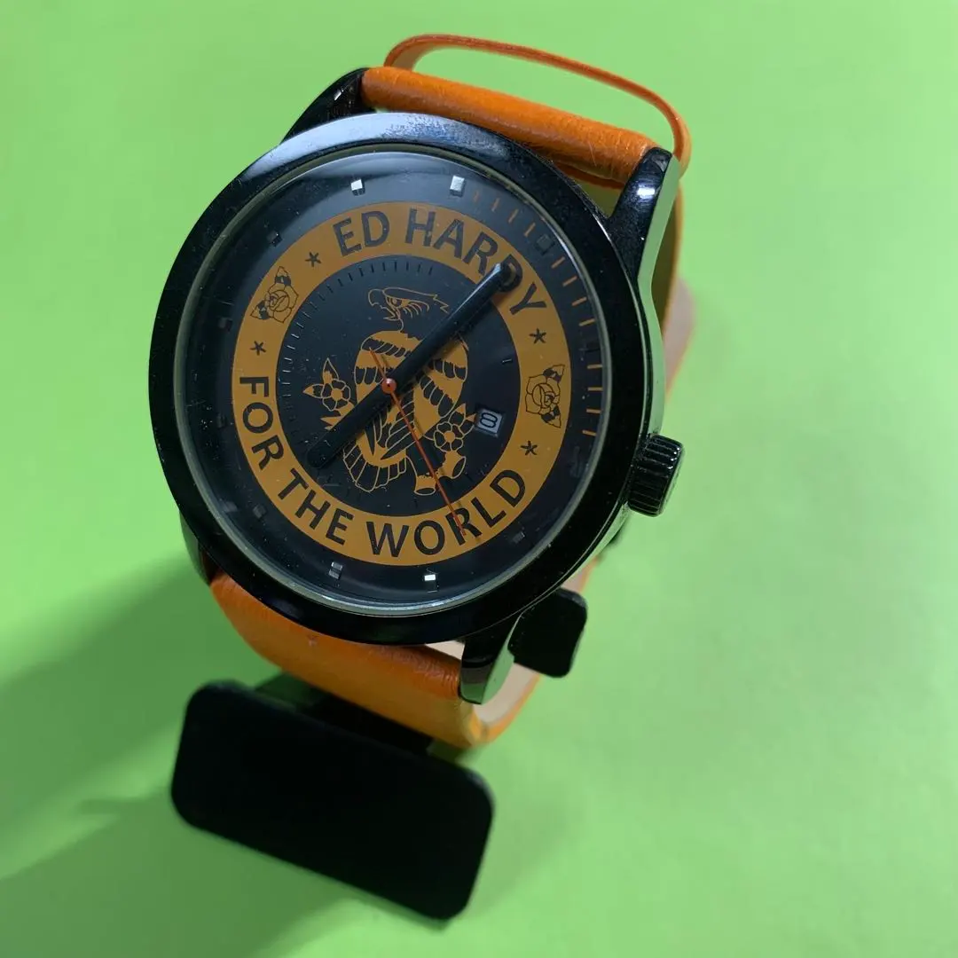 エドハーディー　腕時計　 レザーベルト　イーグル文字盤　オレンジ　電池切れ