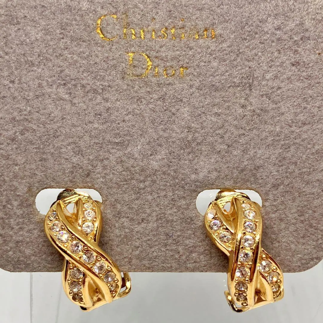 極美品✨クリスチャンディオール ゴールド イヤリング ラインストーンヴィンテージ