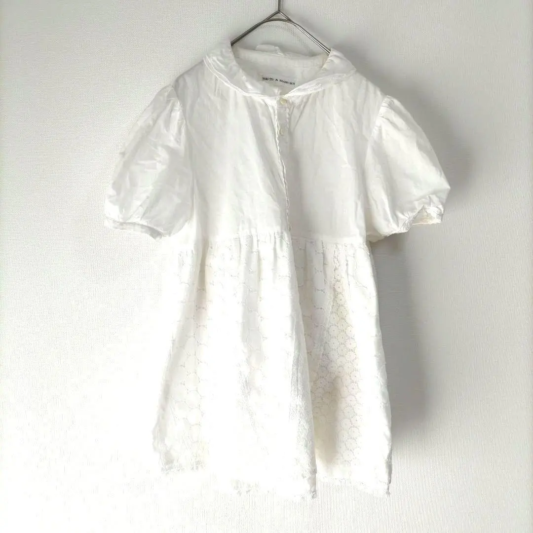 〈ビームスボーイ〉半袖ブラウス　パフスリーブ　レース　白　36М