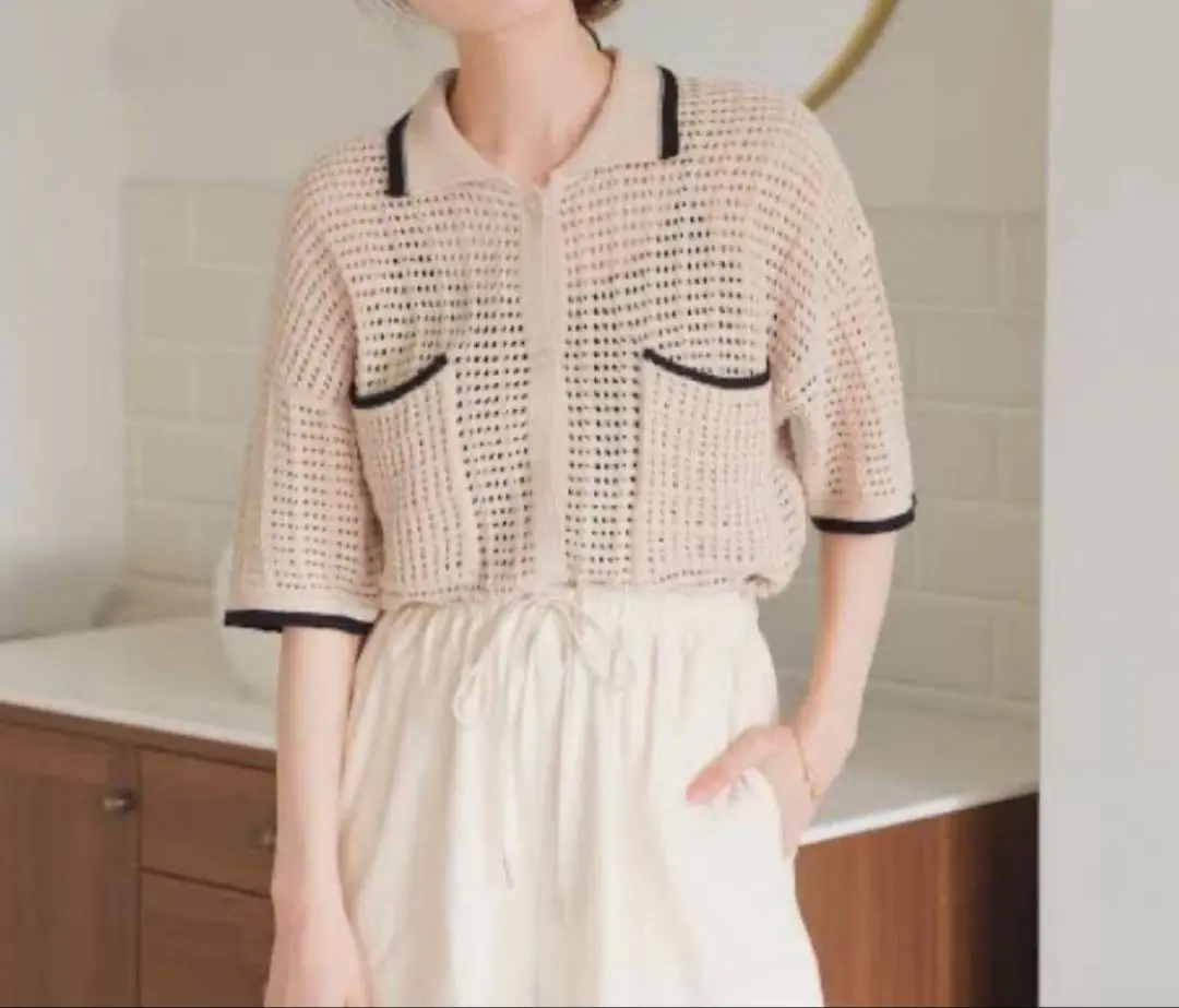 Kastane 透かし編みベージュ カーディガン