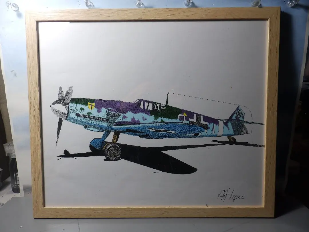 航空機のパステル画 木製フレーム付き