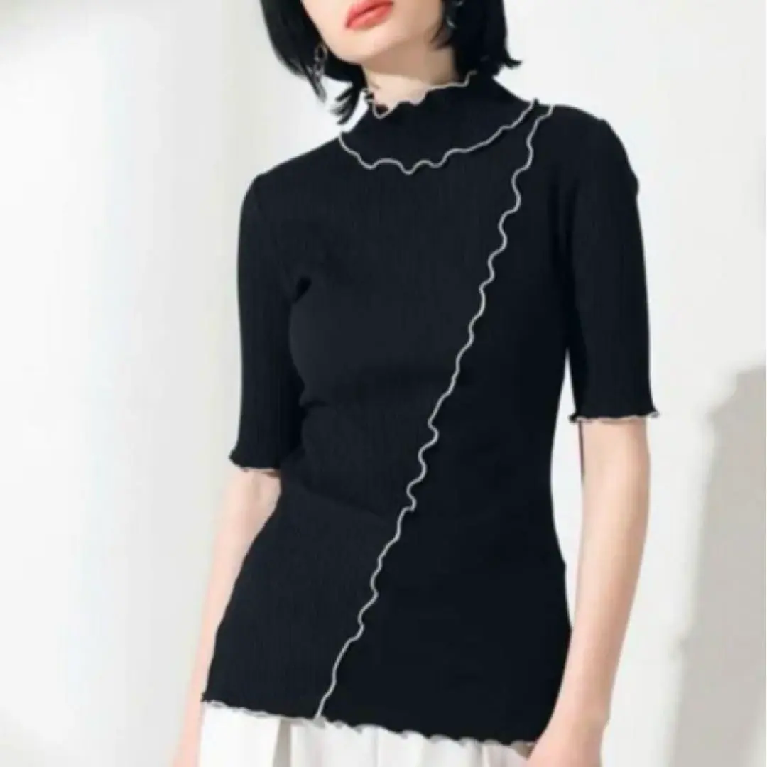 ユナイテッドトウキョウ バイカラーメロートップス ブラック 秋物