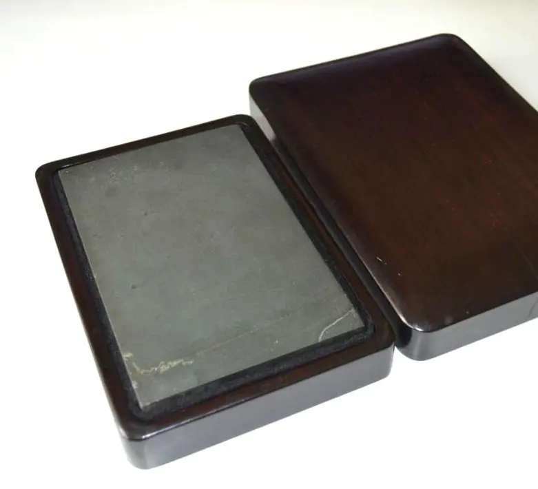 『歙州硯板』 金花紋　銀花紋　金線　銀線　歙石　歙州硯　板硯　黒檀刳抜硯箱