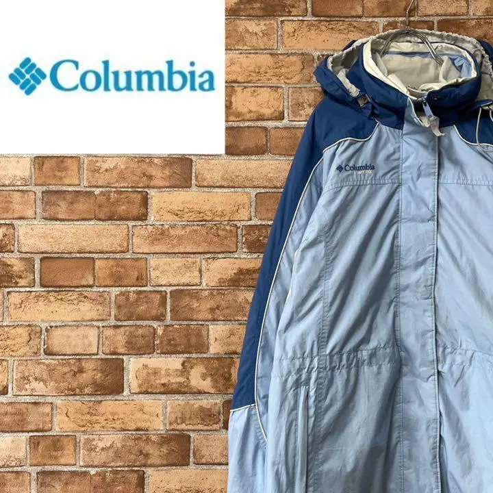 コロンビア　マウンテンパーカー　フリース付き　ブルー　刺繍ロゴ　古着女子　M