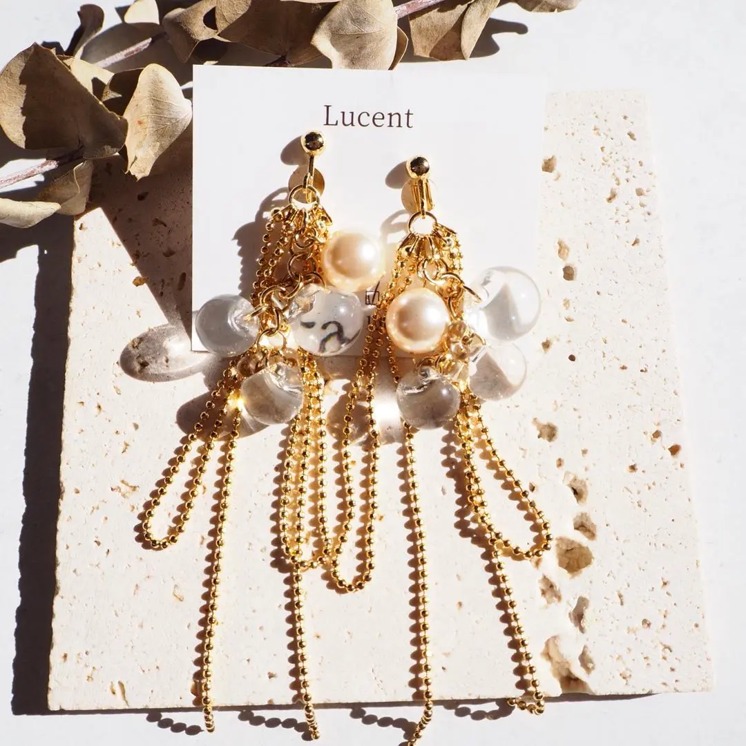 【閉店SALE】ハンドメイド リボン パール イヤリング