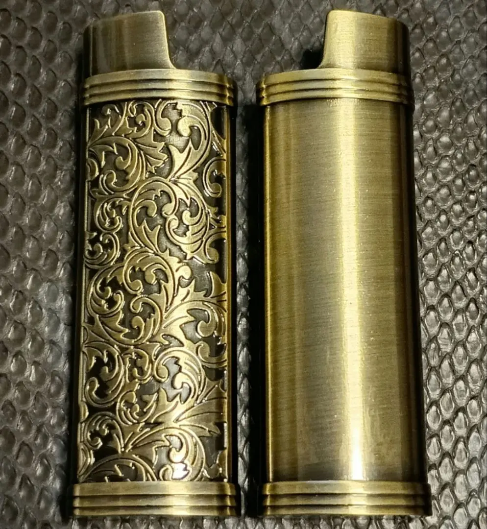 ライター付 ライター ケース カバー 金属 彫刻 ヴィンテージカラー レトロ