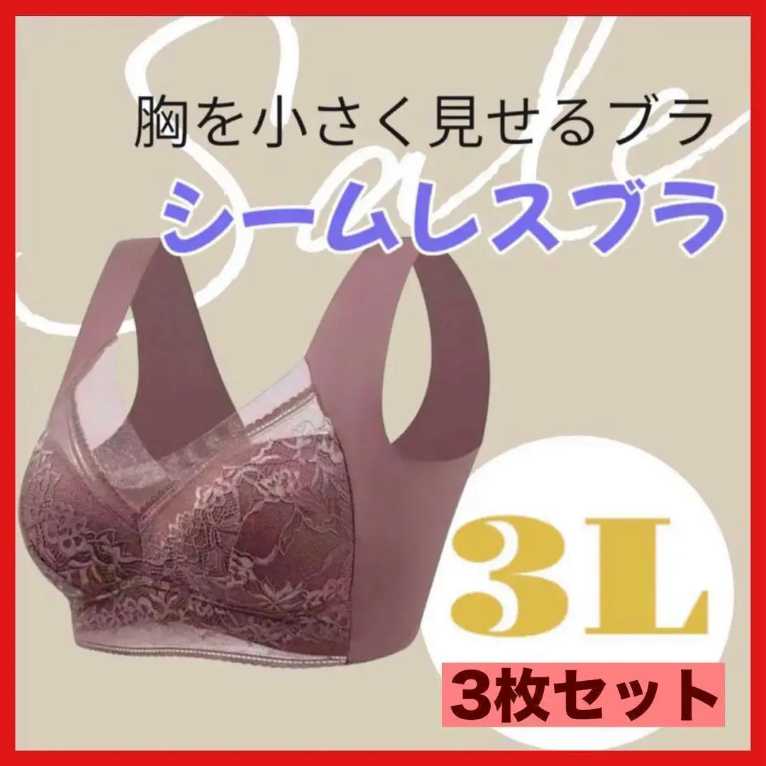 胸を小さく見せるブラ シームレス 3L ナイトブラ　着痩せ 美胸 3枚セット