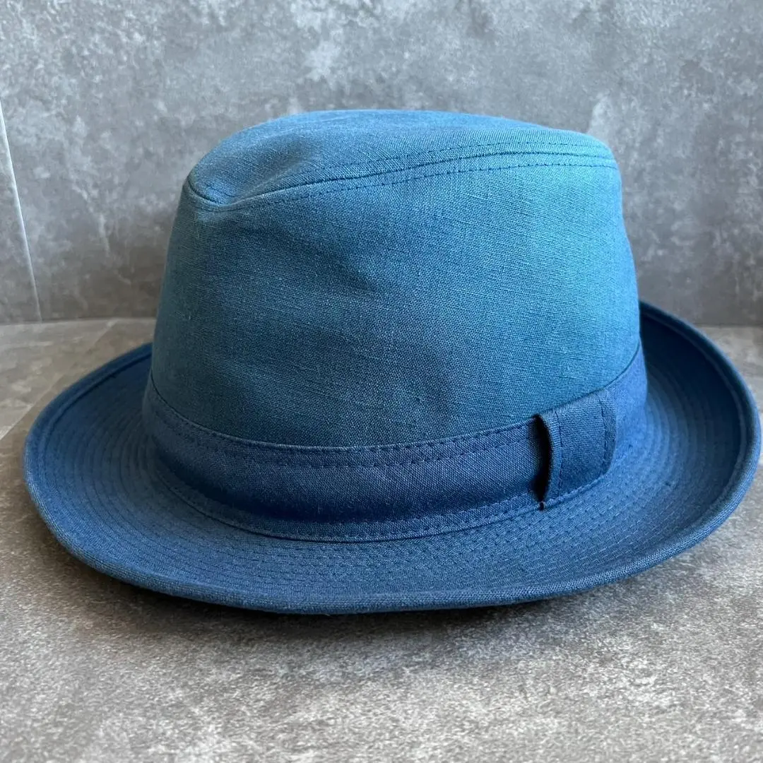 ✨美品✨エルメス リネン ハット　ポークパイロット 57 ネイビー 中折れ帽