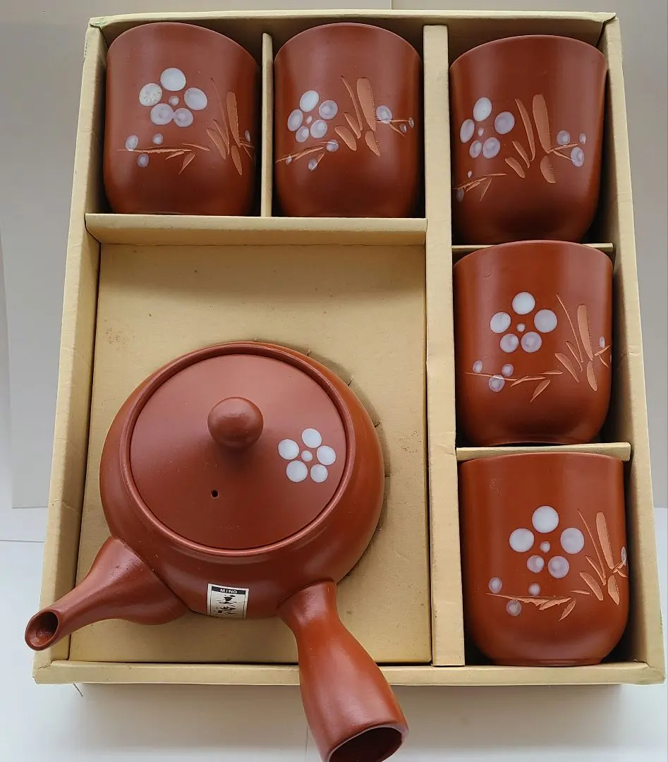 昭和レトロ、美農焼、急須、湯呑み茶碗5客(新品未使用)