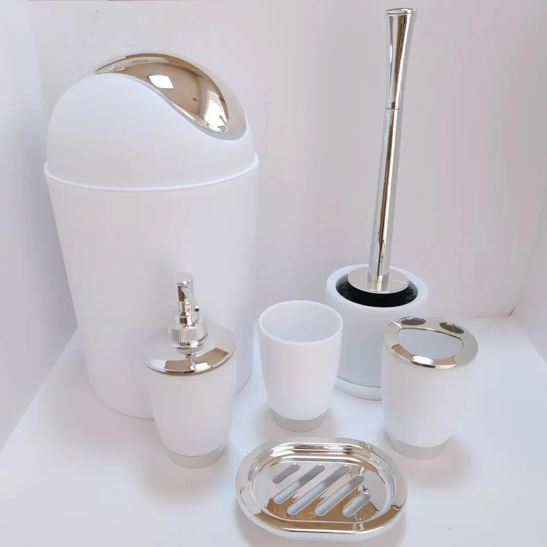 ♦バスルームアクセサリー6点セット プラスチック製バスルームアクセサリー 白