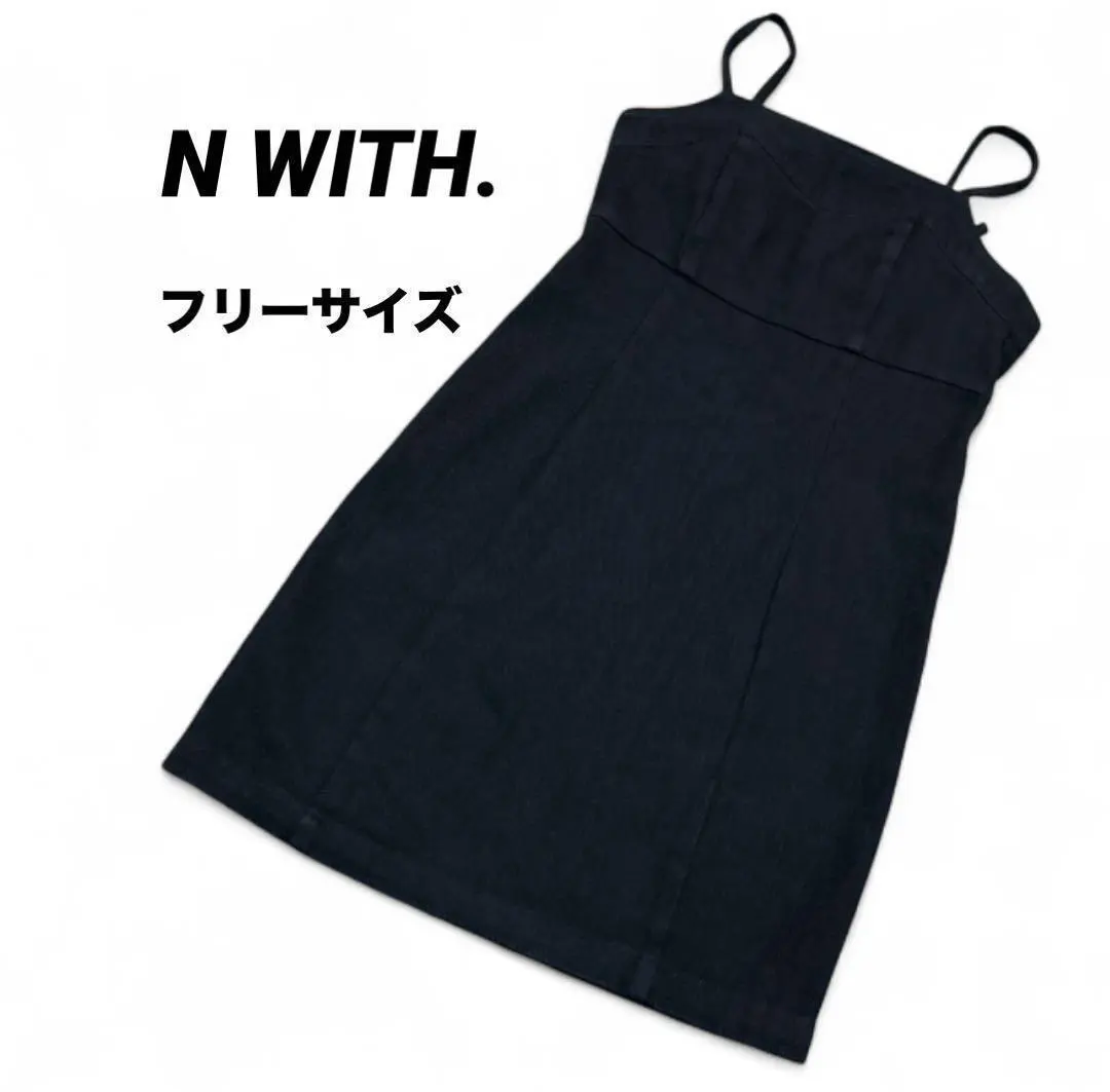 ★美品【エヌウィズ】ミニ又 デニム キャミ ワンピース ブラック フリーサイズ