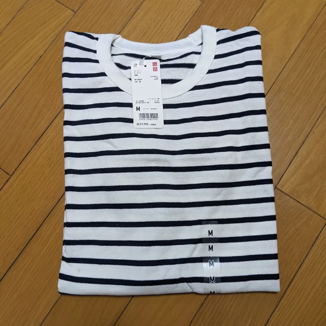 新品　UNIQLO　ウォッシュボーダーT　長袖　ホワイト　М　ユニクロ完売品