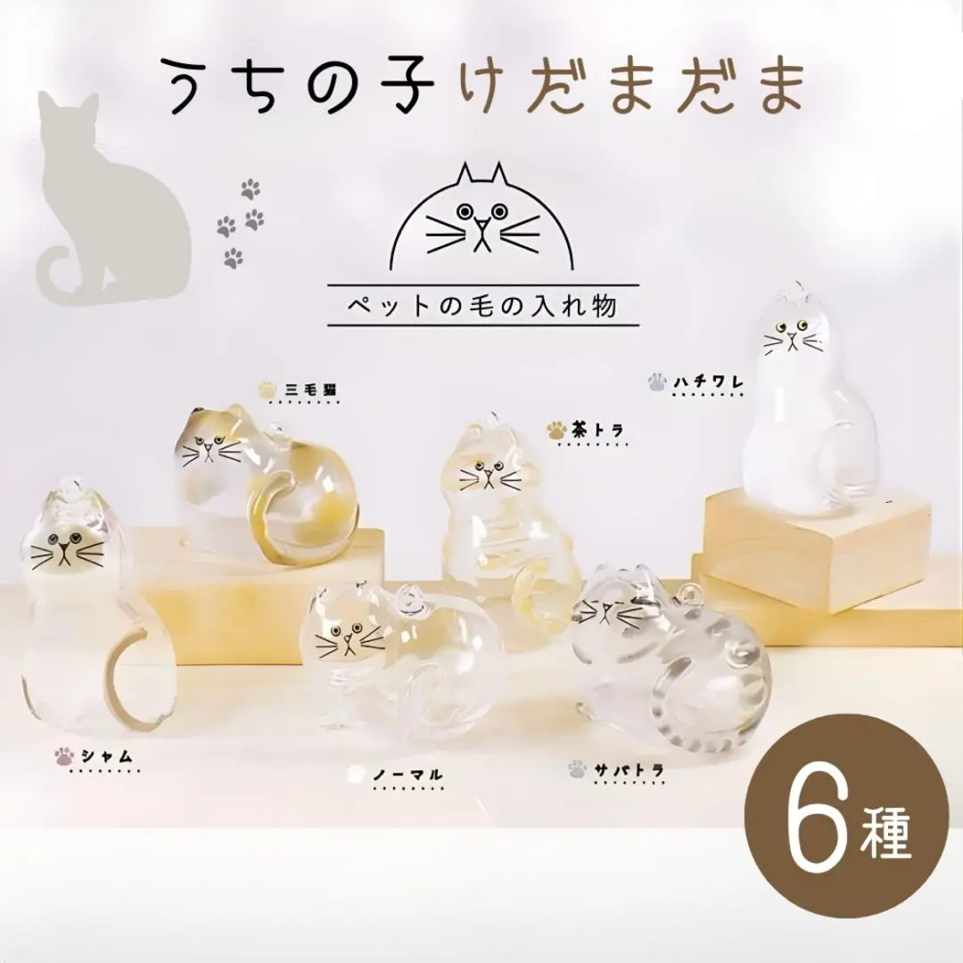 6個セット けだまだま 猫の毛入れ キーホルダー 猫 コンプリート メモリアル