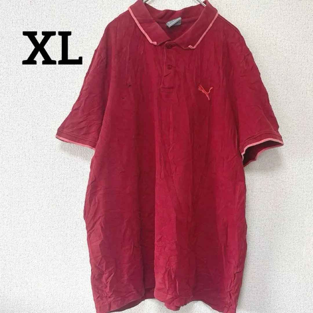 【XL】PUMA プーマ レッド ポロシャツ 半袖シャツ スポーツ 古着