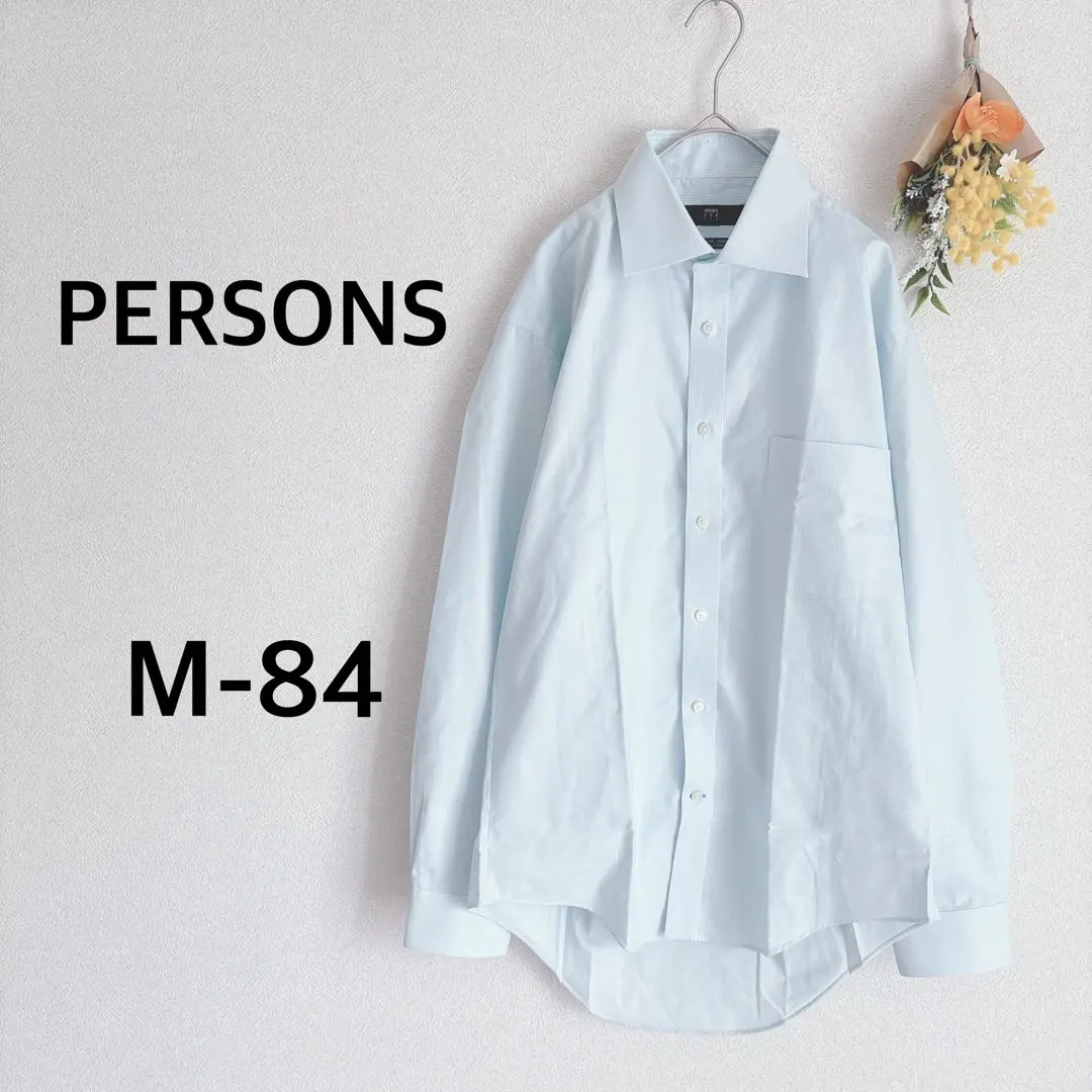 美品　パーソンズ　PERSONS　ワイシャツ　長袖　レギュラーカラー　ブルー