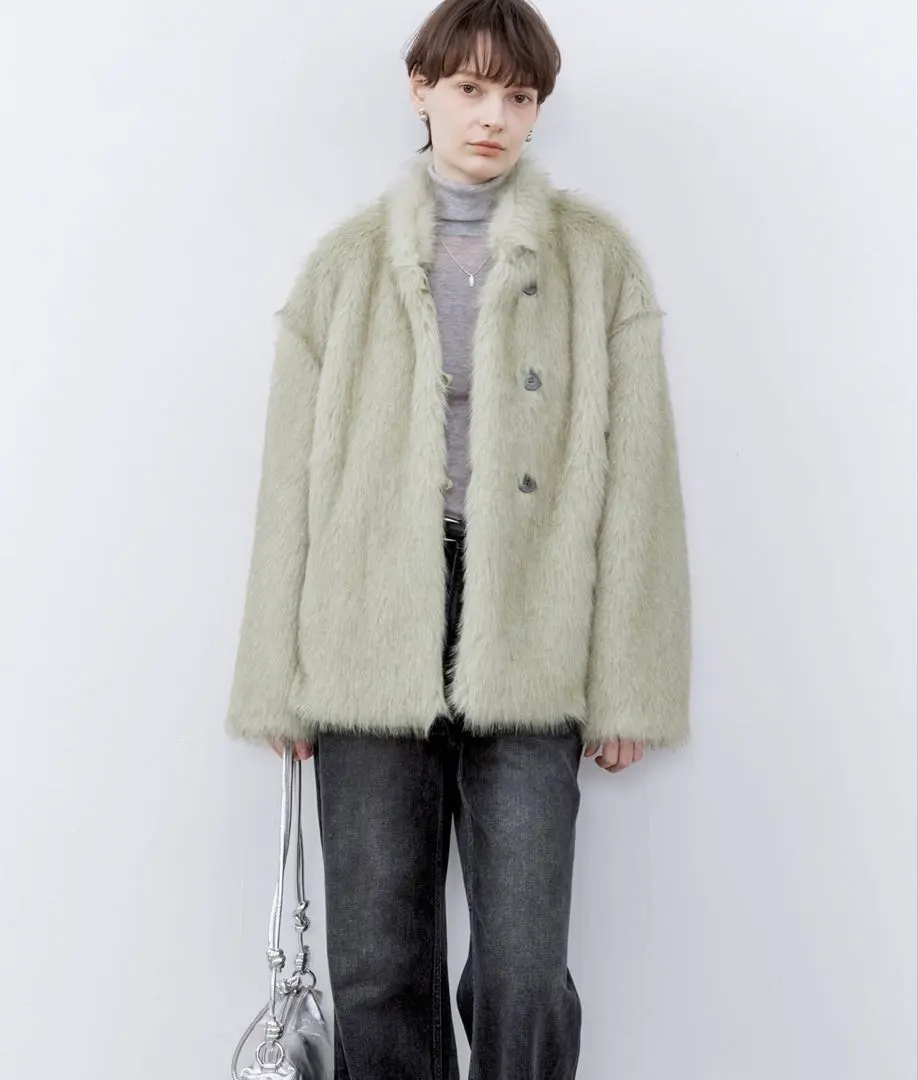 tageechita モコモコフェイクファーブルゾン　グリーン