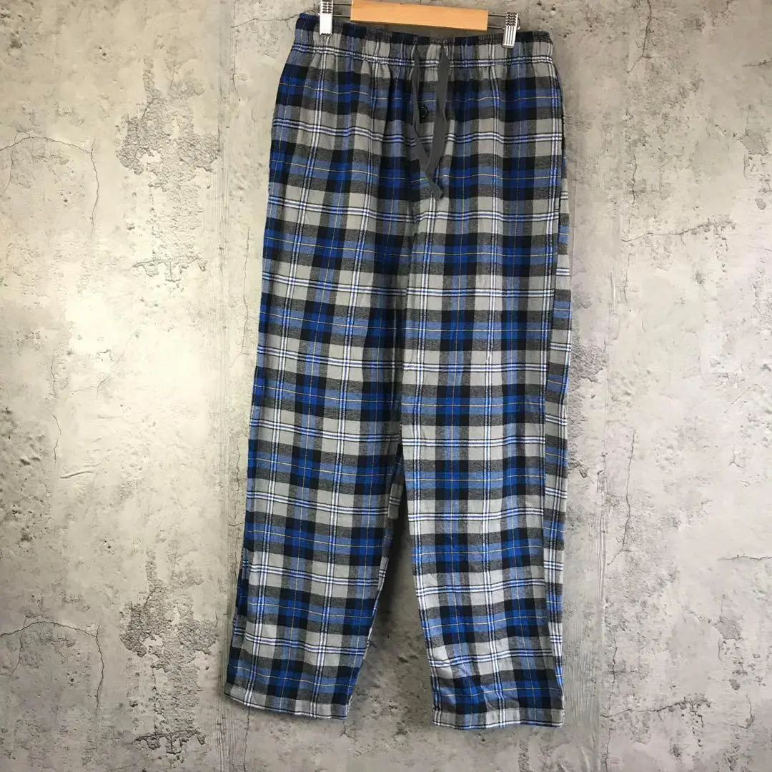 Z3652古着　チェックパンツ　パジャマパンツ　グレー　青　黒　白　黄