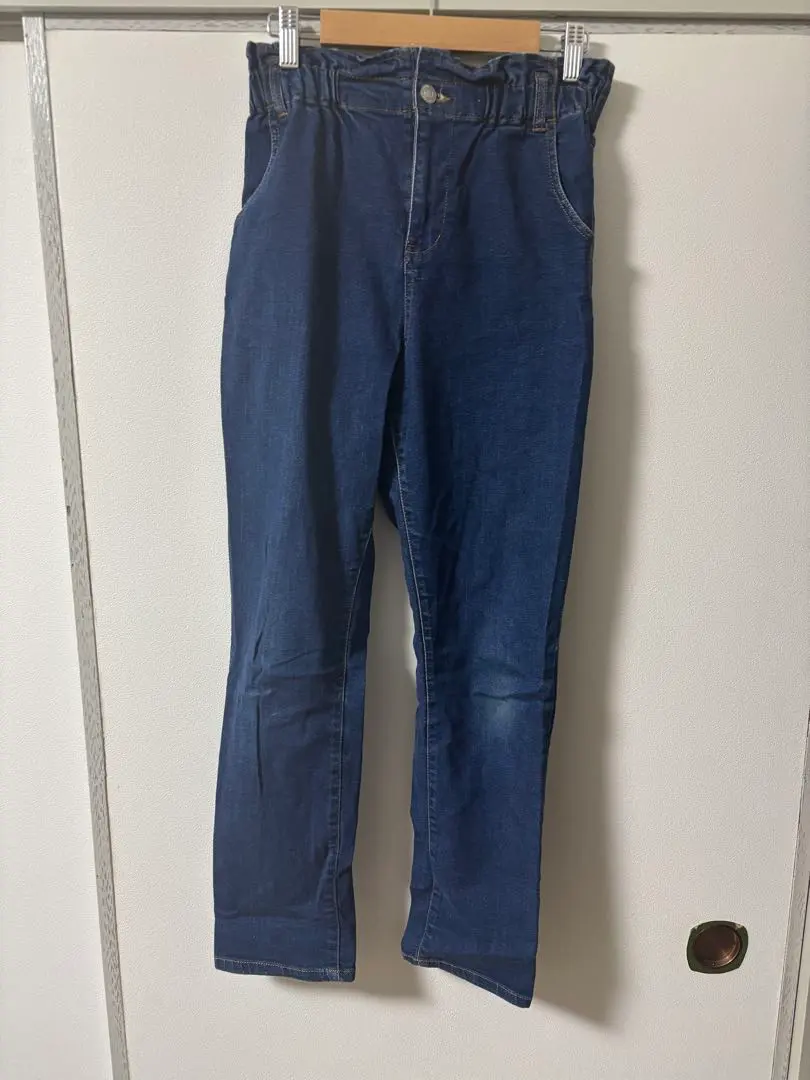 COLZA レディース　Mダークブルーデニム スリムフィット ゴムウエスト