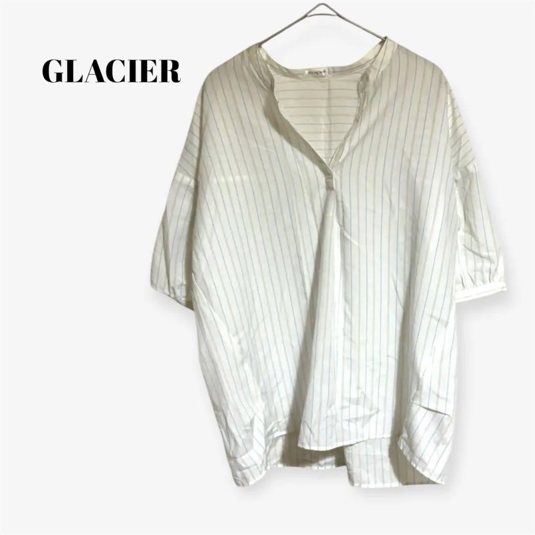 美品✨【グラシア】Vネックシャツ ブラウス スキッパー ストライプ×ボーダー切替