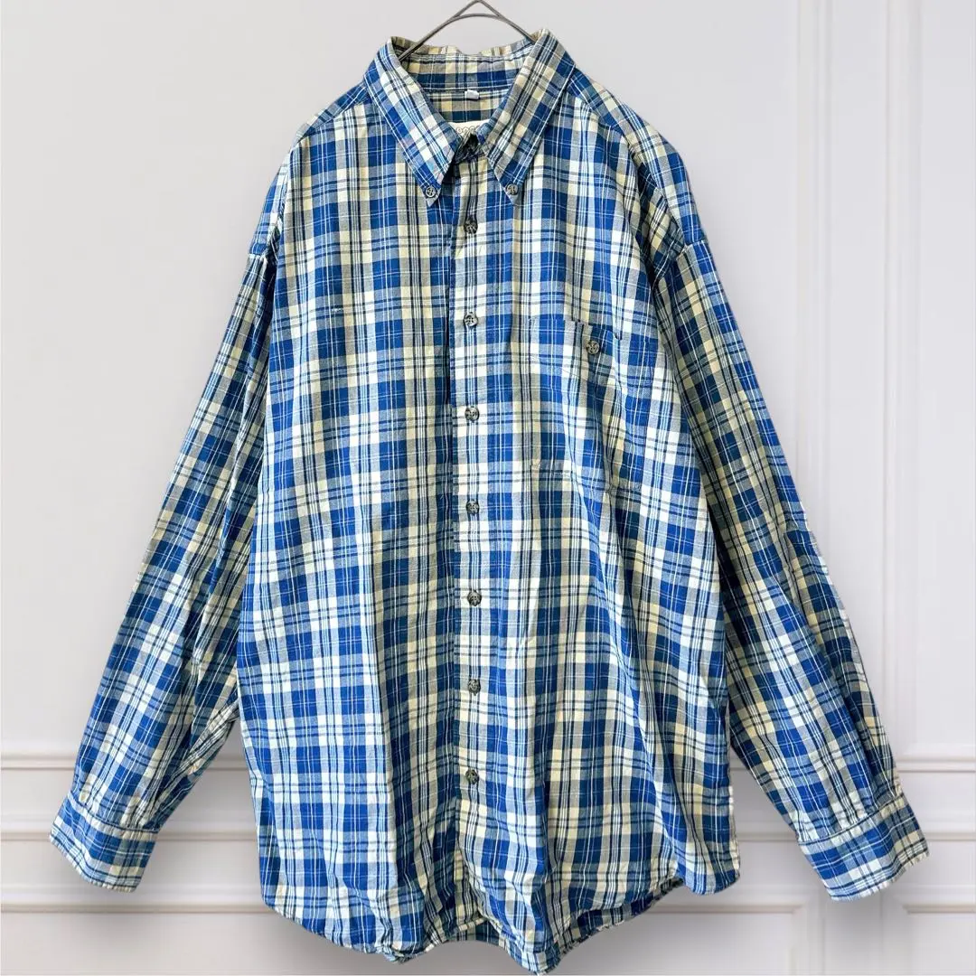 C&A【L】チェック柄 長袖シャツ ユニセックス　海外古着　青　ブルー