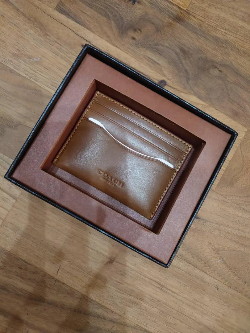 COACH ウォーター バッファロー レザー カードケース　ダークサドル