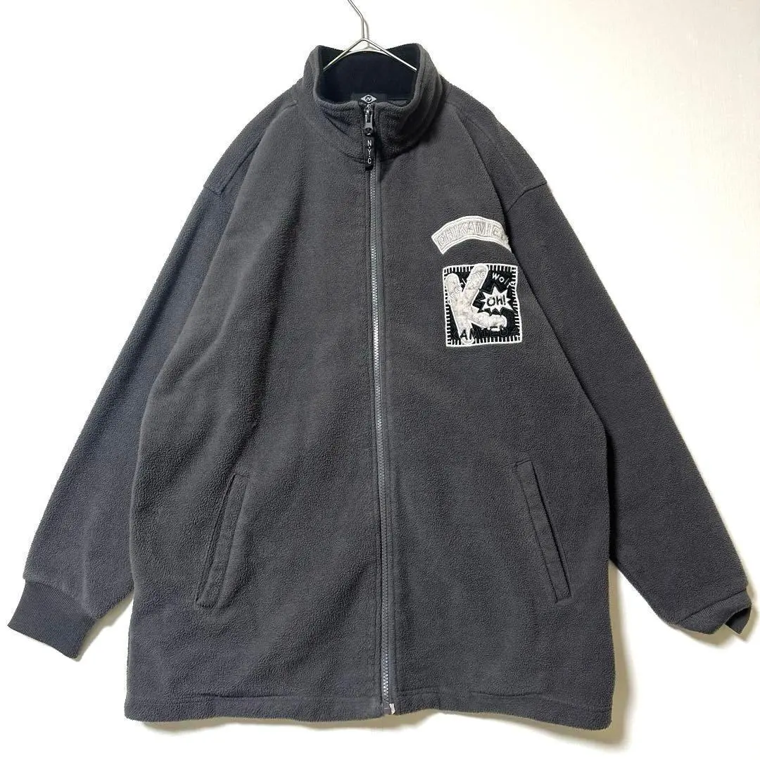 フリースジャケット 刺繍デザイン L N.Y.CLUB 黒 長袖 ジップアップR