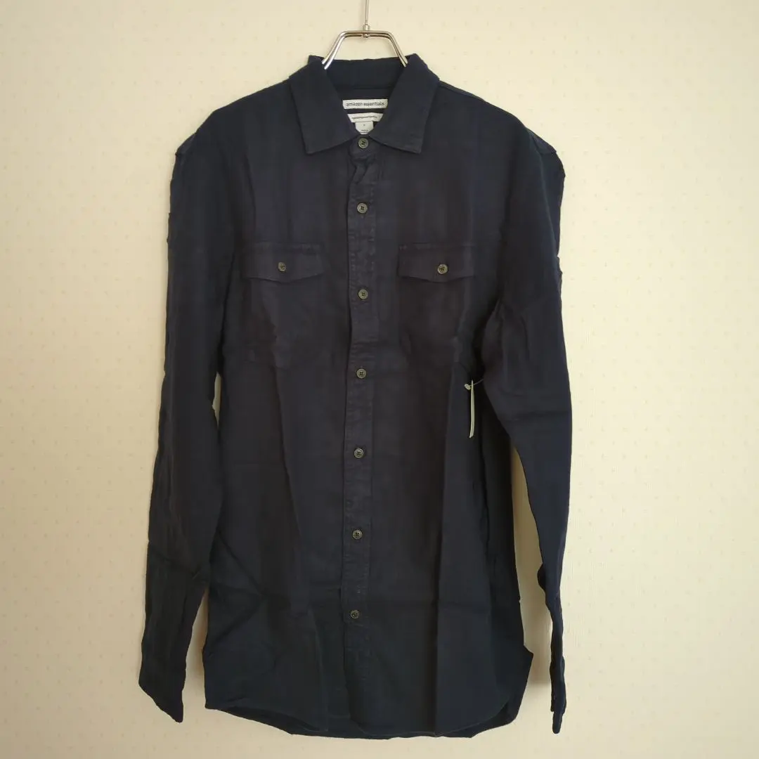 ネイビー【日本のМサイズ相当】温かみのあるフランネルシャツ 2ポケット長袖