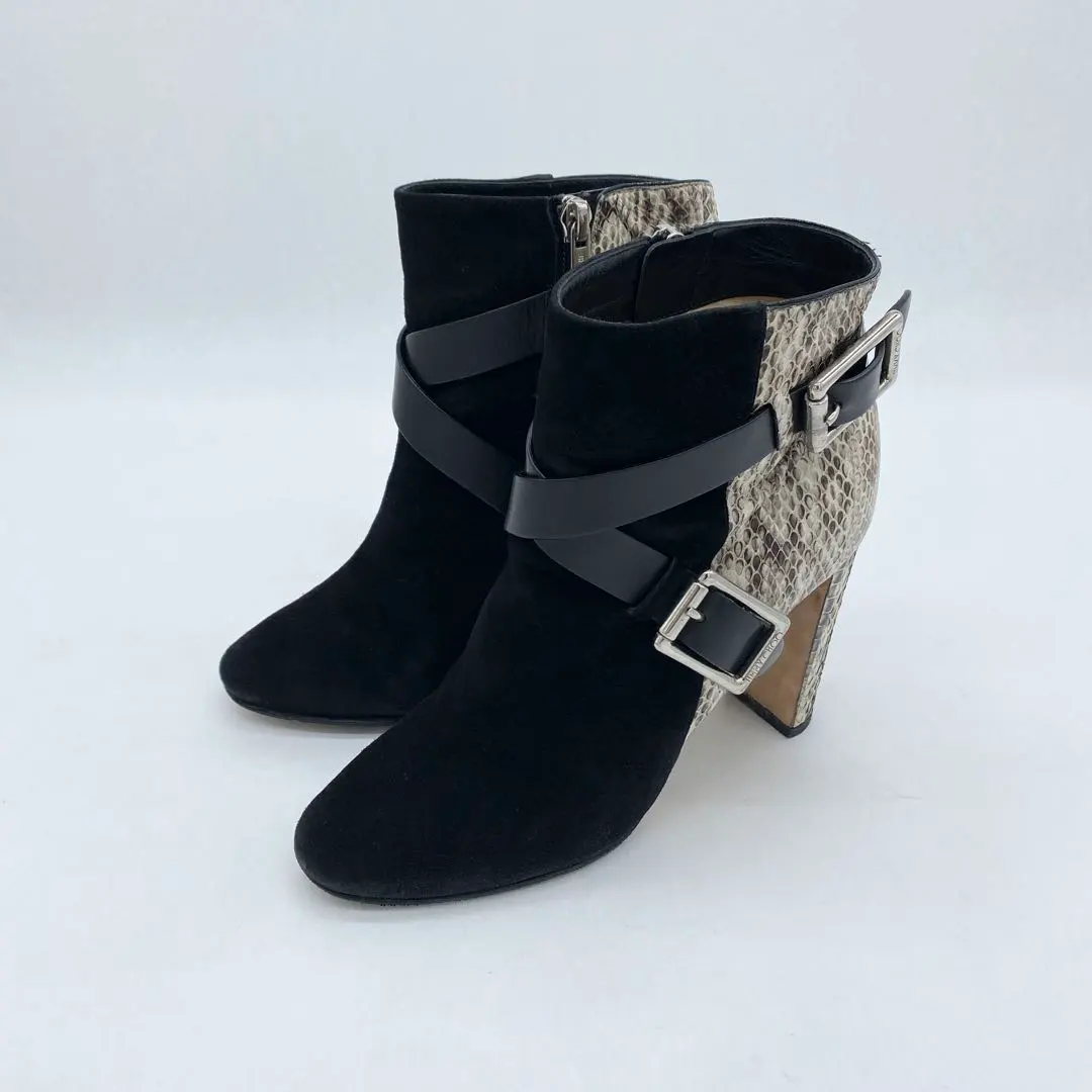A17900 美品 ジミーチュウ スエード×パイソン ベルテッドショートブーツ
