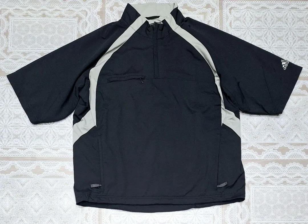 アディダス ナイロンジャケット 半袖 ハーフジップ ゴルフ ブラック
