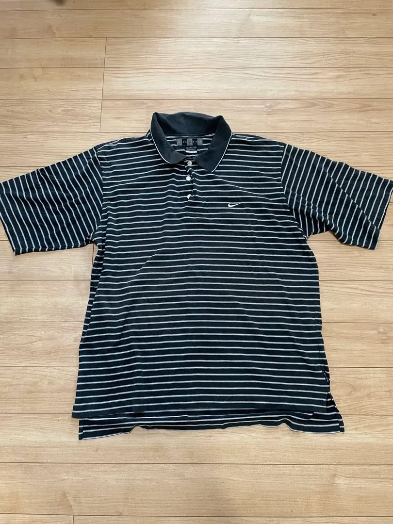 Nike 黒と白のストライプ ポロシャツ XLサイズ