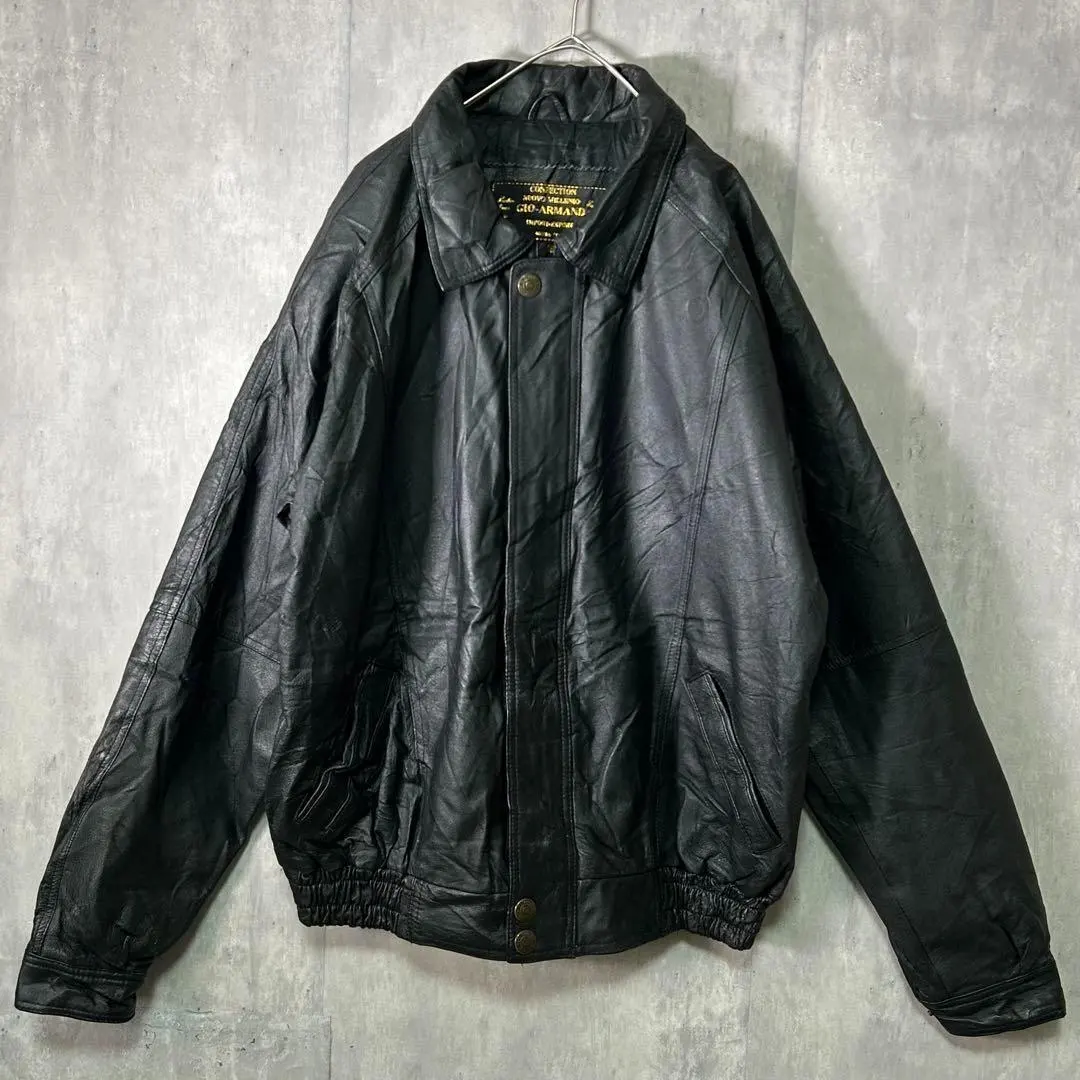 高級 イタリア製 レザー ボンバージャケット 本革 黒 ゆったり 大きめ
