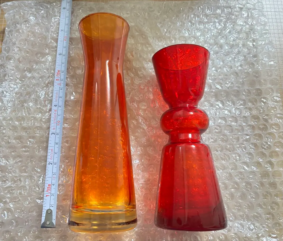花瓶　ガラスフラワーベース2点セット　赤/オレンジ/単色　モダン