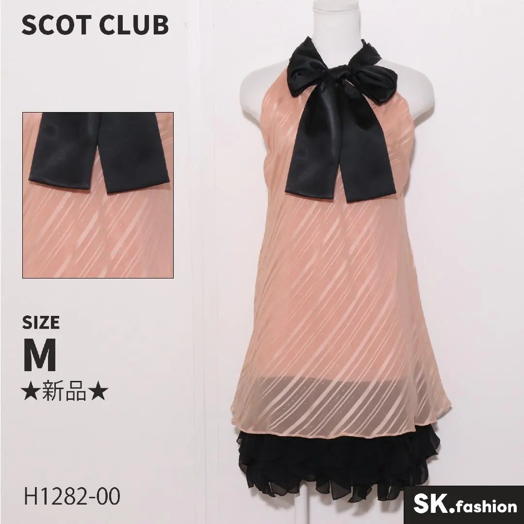 ★新品★ SCOT CLUB ドレス　膝丈　ノースリーブ　首元リボン　華やか
